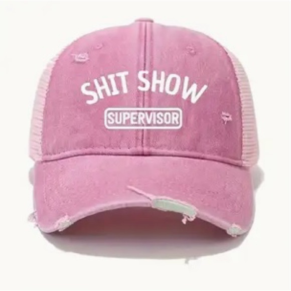🌷New! Pink Distressed Sh*# Show Supervisor Mesh Adjustable Baseball Cap Hat - Picture 1 of 10